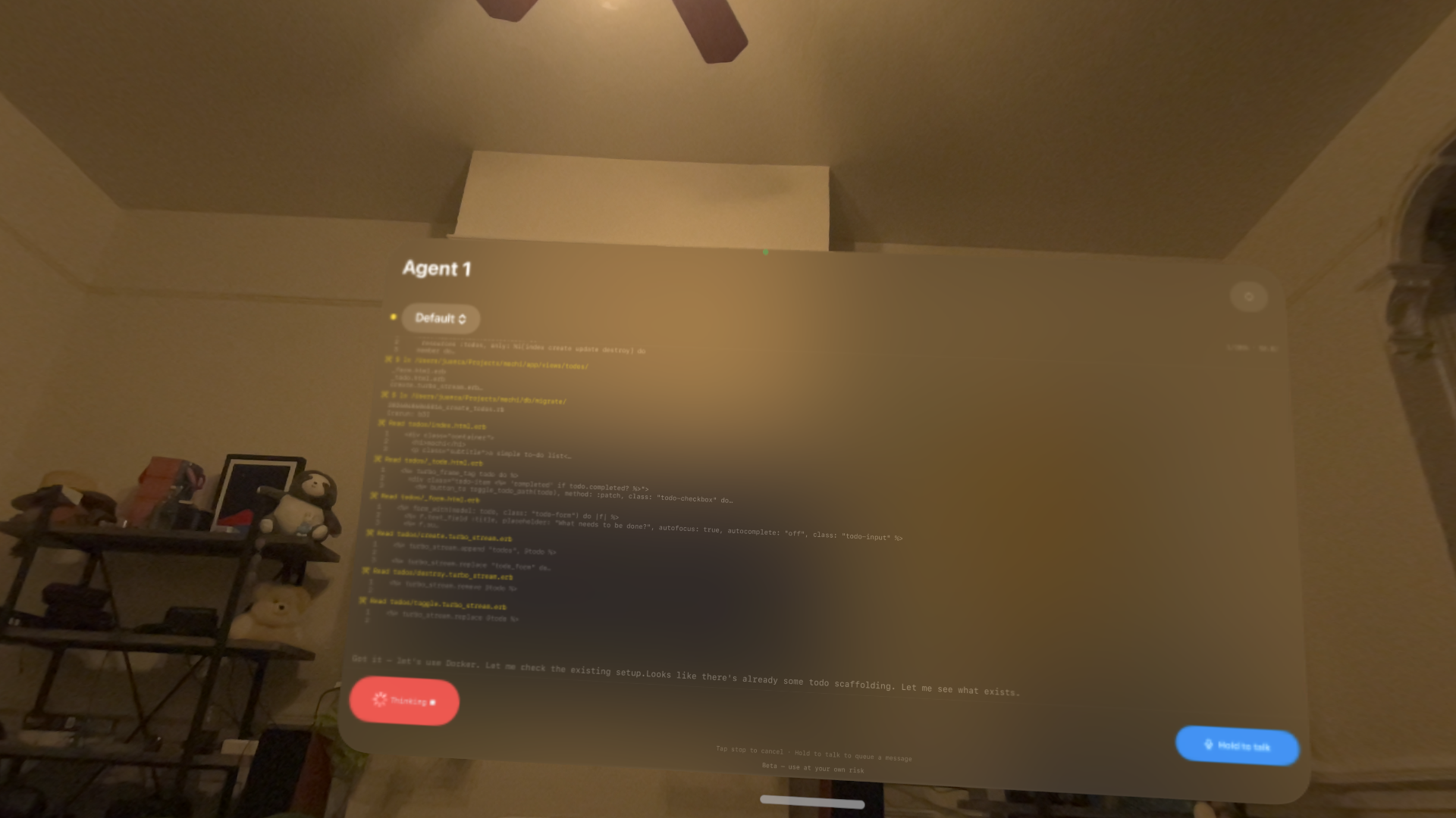 Agent generating code with file reads and writes visible