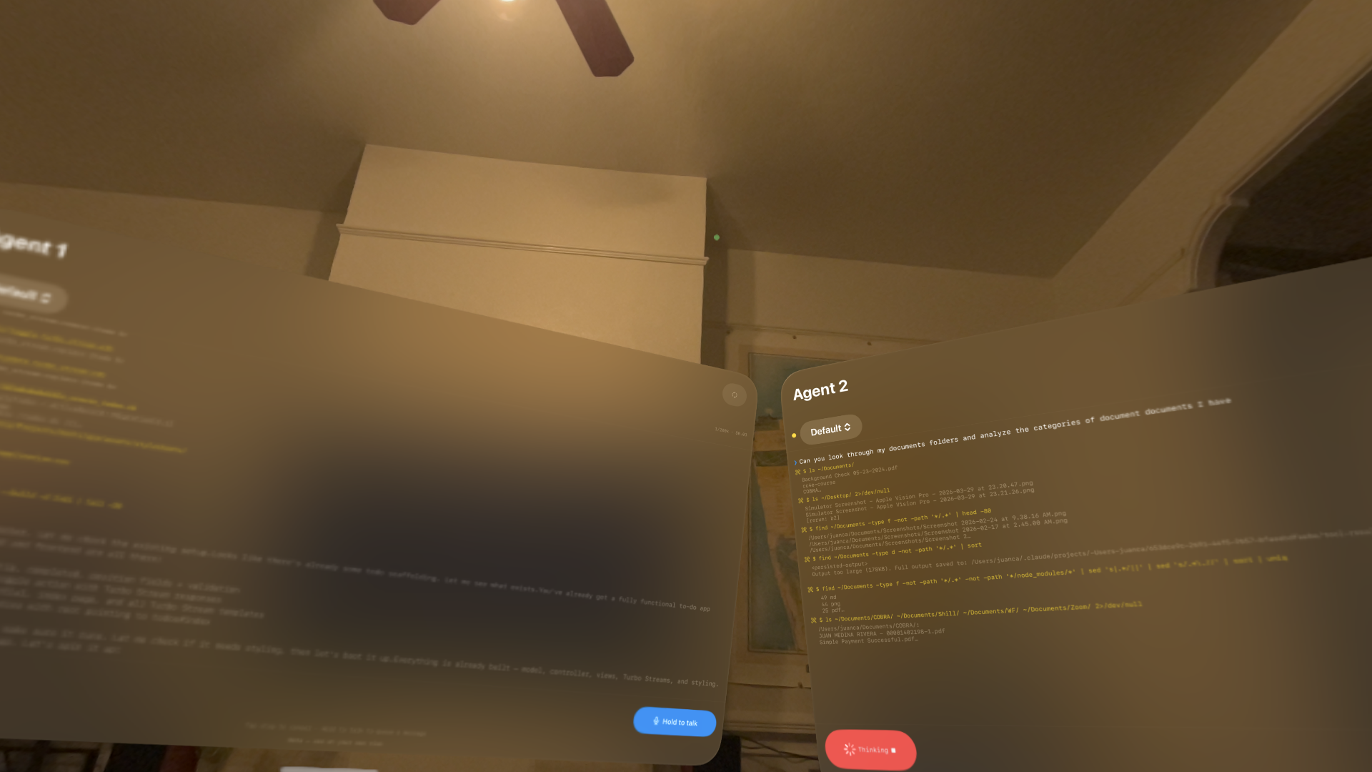 Two agent windows side by side working on different tasks