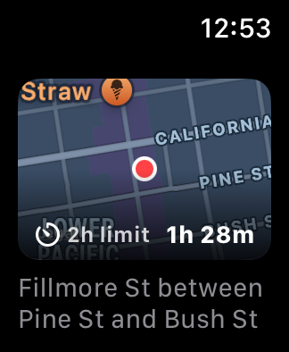 Apple Watch showing the time remaining on a posted hourly limit.